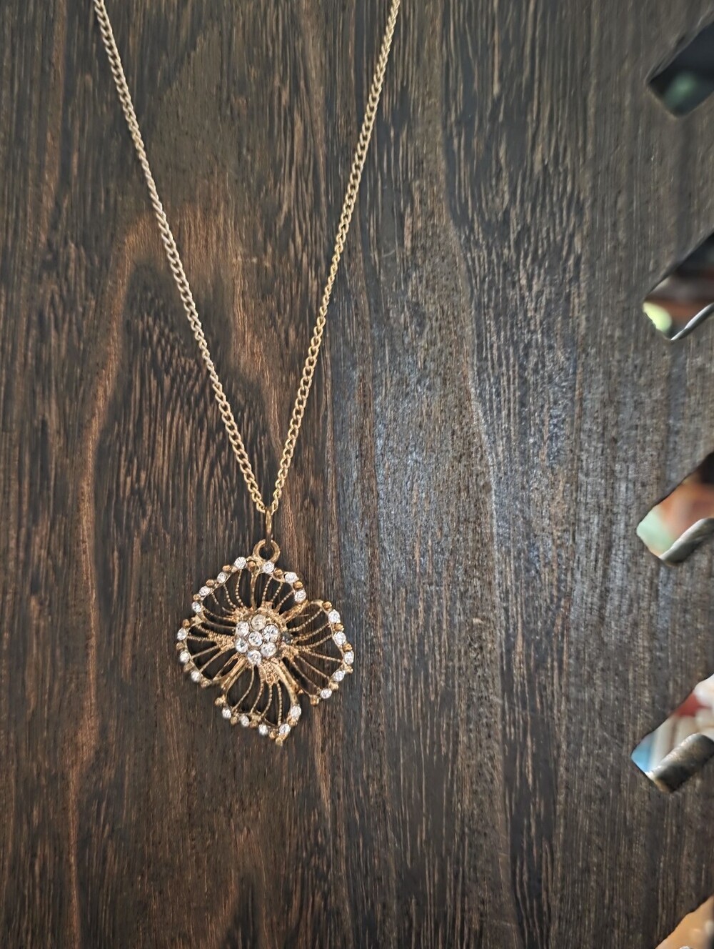 Source Unknown Gold Floral Crystal Pendant Necklace